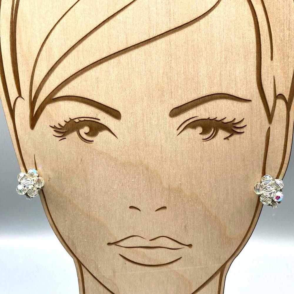 Vintage Crystal Bead Cluster Earrings, Sparkling Floral Clip Ons